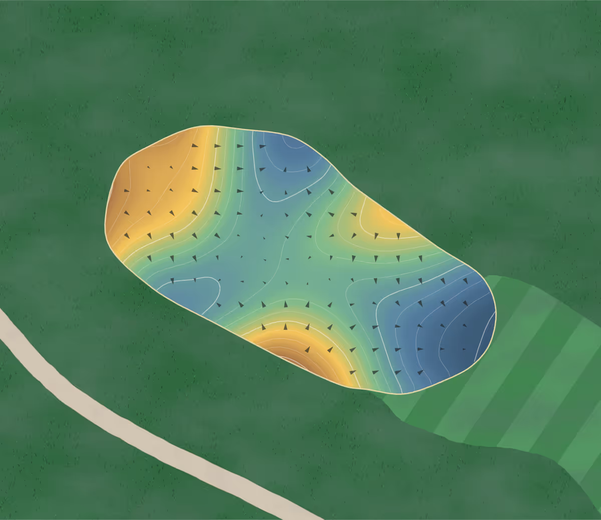Green contour map of Summit in Harwood, Maryland: 195 elevation contours at a 3-inch interval with fall-line arrows, traced from 1-meter lidar