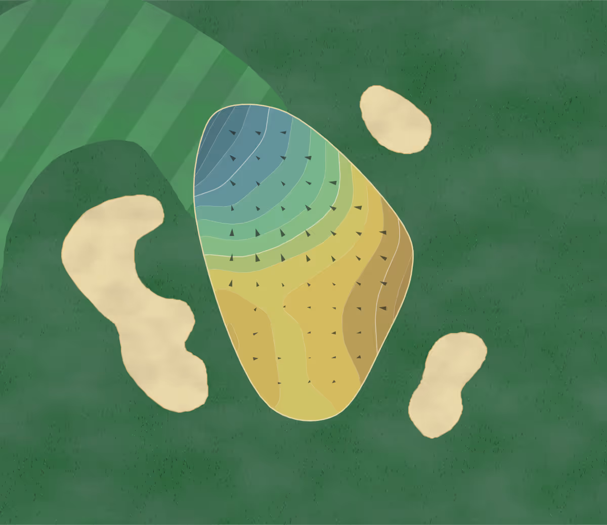 Green contour map of Summit Rock in Horseshoe Bay, Texas — 13 elevation contours at a 3-inch interval with fall-line arrows, traced from 1-meter lidar