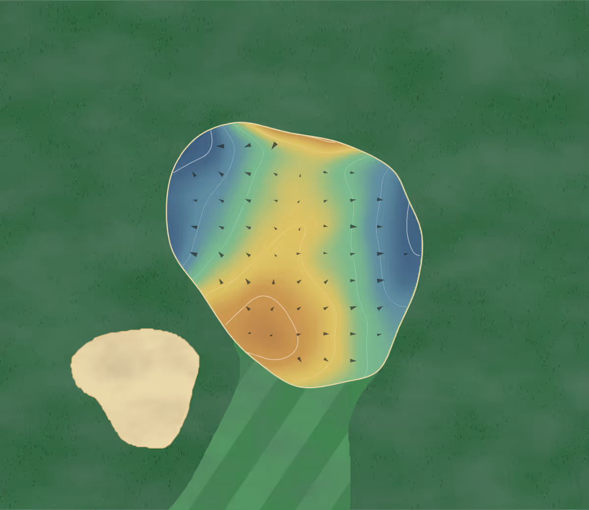 Green contour map of Sumpwams Creek in West Islip, New York — 18 elevation contours at a 3-inch interval with fall-line arrows, traced from 1-meter lidar