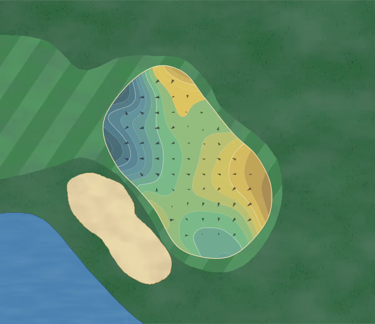 Green contour map of Sun City Riverview GC in Sun City, Arizona — 237 elevation contours at a 3-inch interval with fall-line arrows, traced from 1-meter lidar