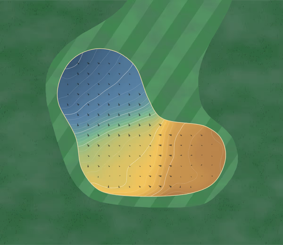 Green contour map of Sun Hills in Layton, Utah: 215 elevation contours at a 3-inch interval with fall-line arrows, traced from 1-meter lidar