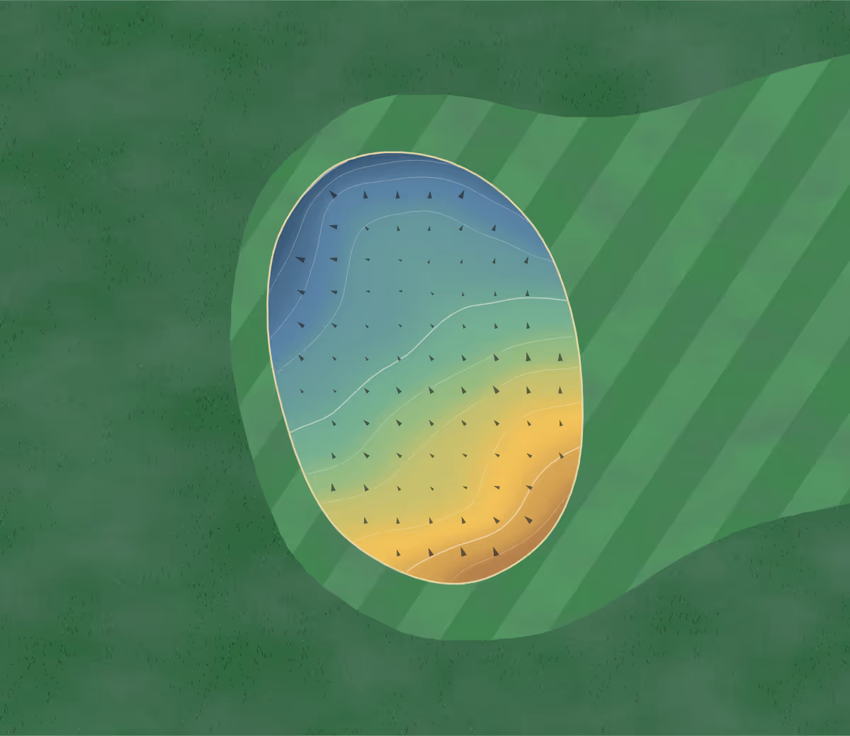 Green contour map of Sun Valley in Osceola, Iowa: 84 elevation contours at a 3-inch interval with fall-line arrows, traced from 1-meter lidar