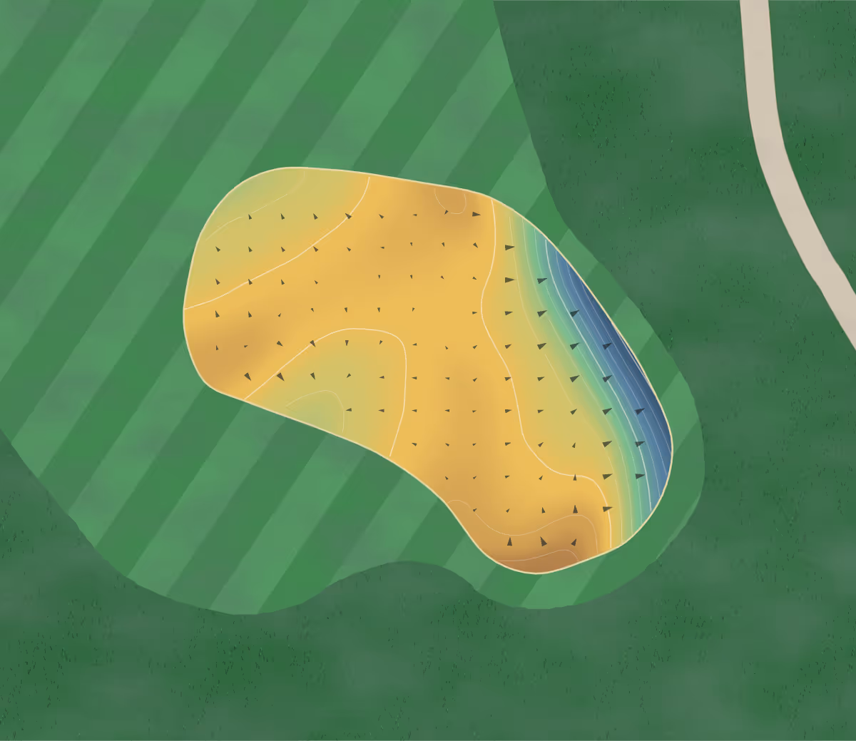 Green contour map of Suncadia Resort in Roslyn, Washington — 136 elevation contours at a 3-inch interval with fall-line arrows, traced from 1-meter lidar