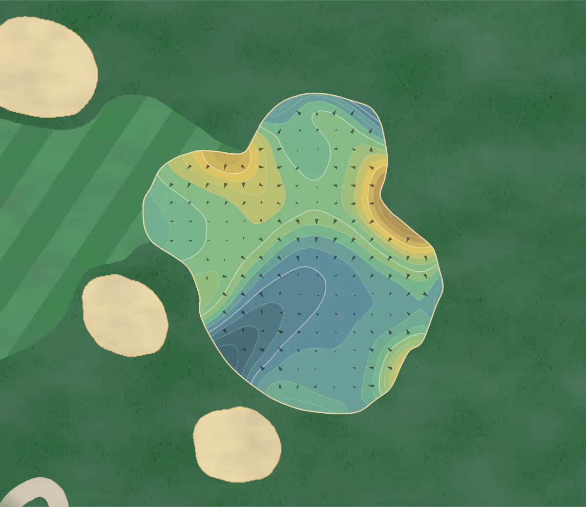 Green contour map of Sundance in Kewadin, Michigan — 292 elevation contours at a 3-inch interval with fall-line arrows, traced from 1-meter lidar