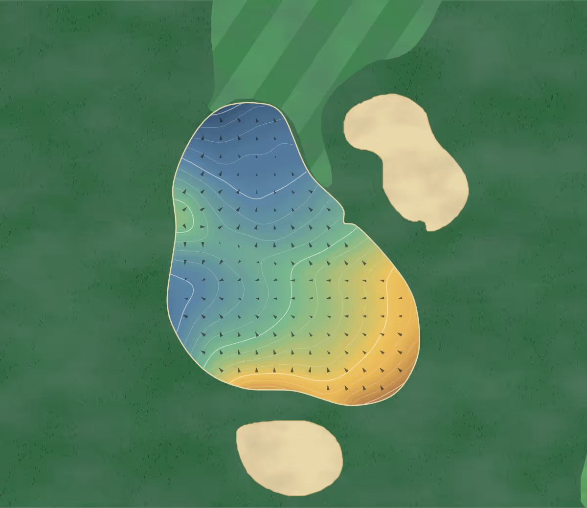 Green contour map of Sundre in Sundre, Canada: 267 elevation contours at a 8-centimeter interval with fall-line arrows, traced from 1-meter lidar