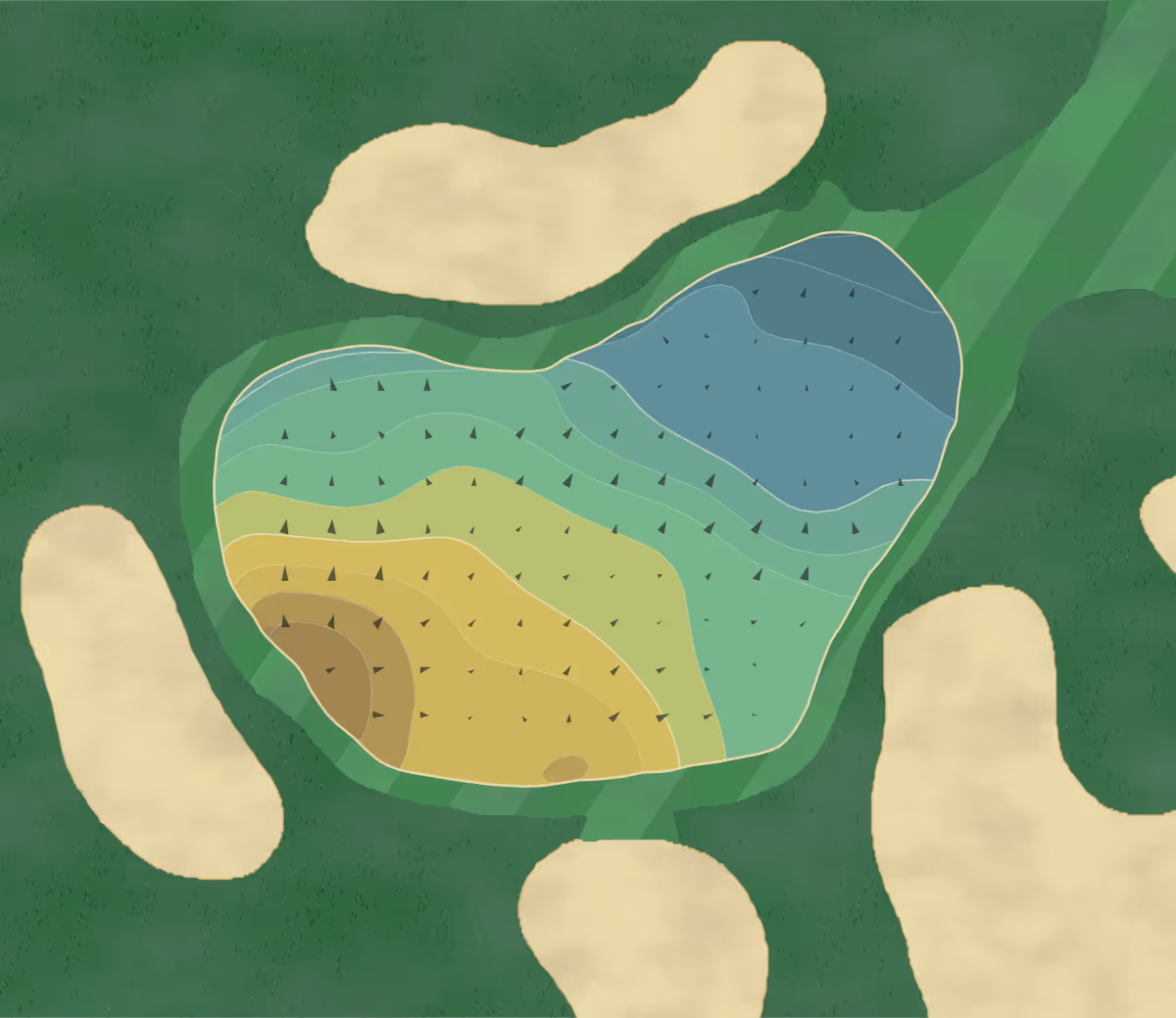 Green contour map of Sunnyvale Gc in Sunnyvale, California — 105 elevation contours at a 3-inch interval with fall-line arrows, traced from 1-meter lidar