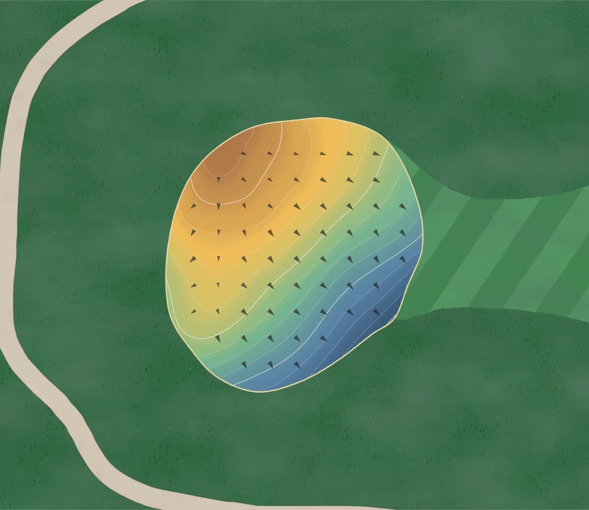 Green contour map of Sunrise Gc in Madison, Indiana — 163 elevation contours at a 3-inch interval with fall-line arrows, traced from 1-meter lidar