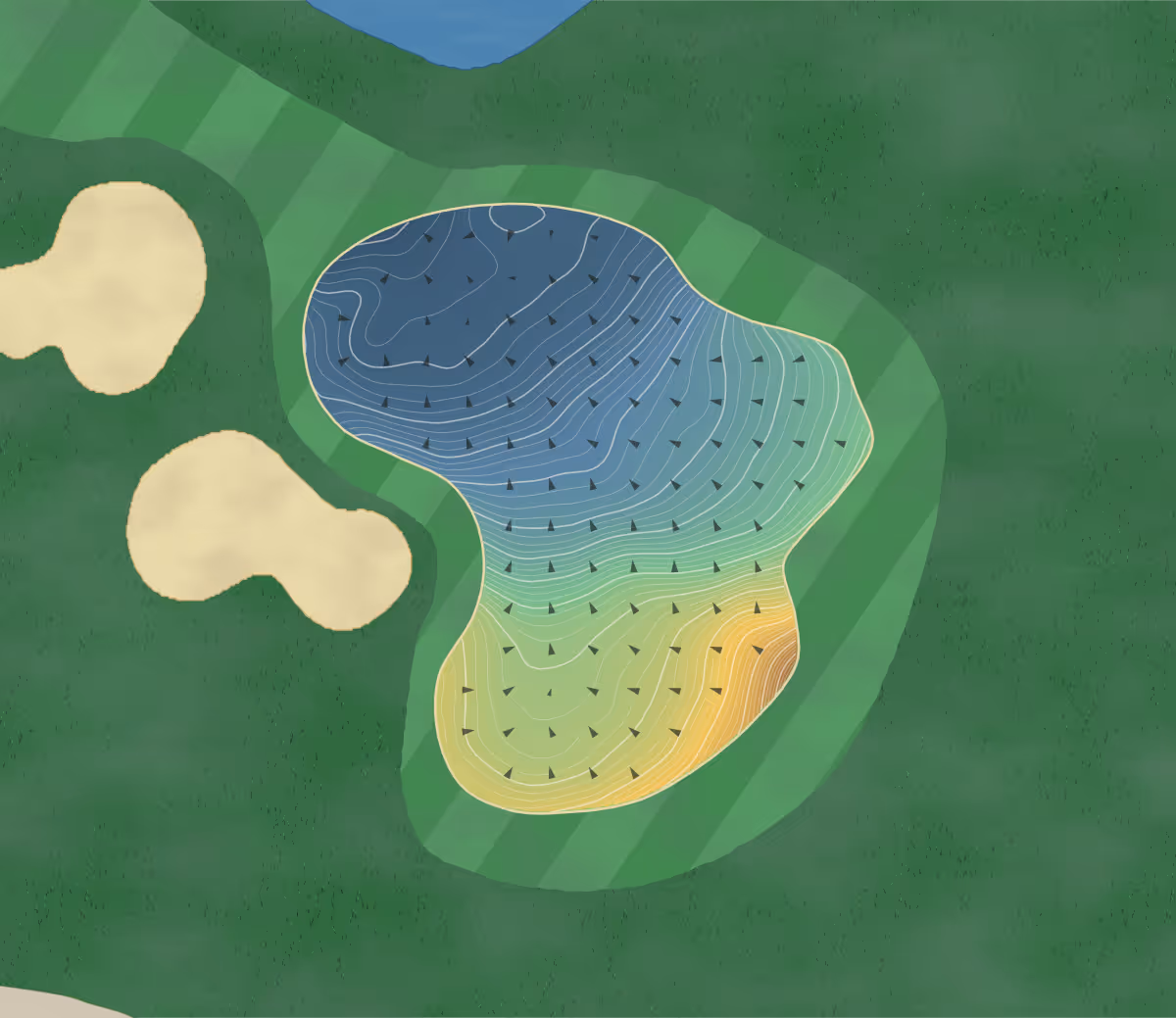 Green contour map of Sunriver Resort in Sunriver, Oregon — 617 elevation contours at a 3-inch interval with fall-line arrows, traced from 1-meter lidar