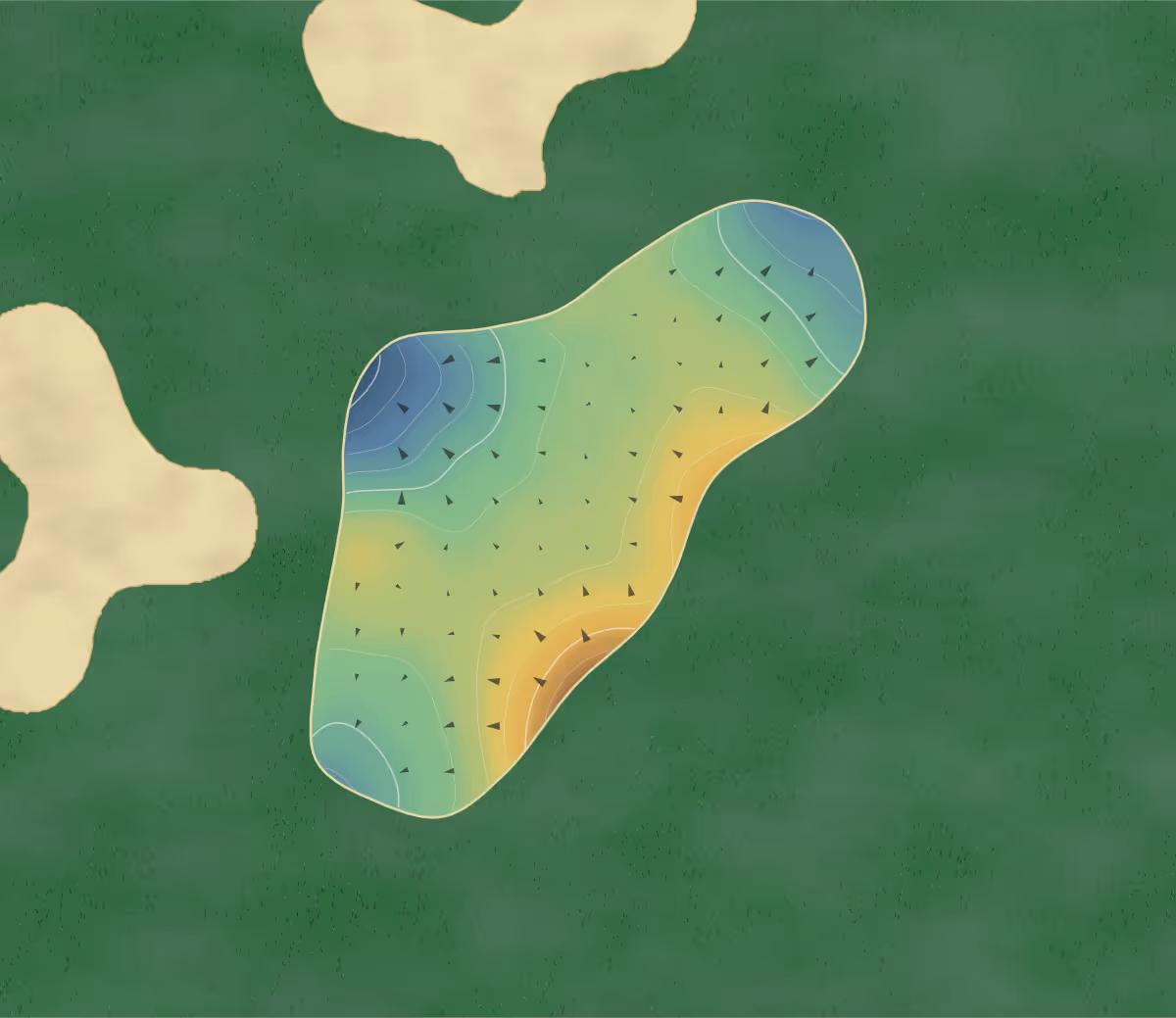 Green contour map of Sunset Forest in Holly Springs, North Carolina: 10 elevation contours at a 3-inch interval with fall-line arrows, traced from 1-meter lidar