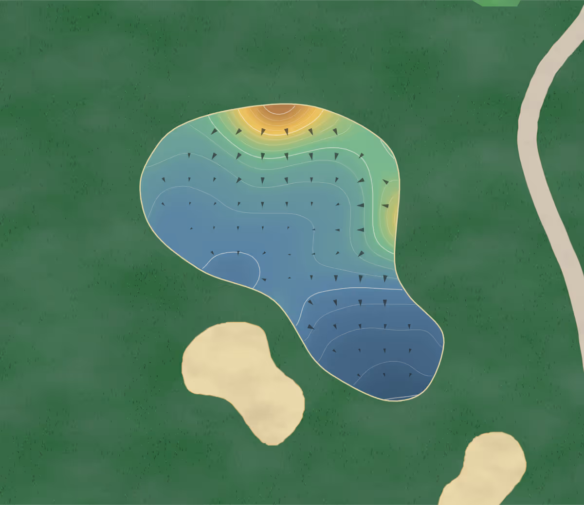 Green contour map of Sunset Hills in Carrollton, Georgia — 190 elevation contours at a 3-inch interval with fall-line arrows, traced from 1-meter lidar