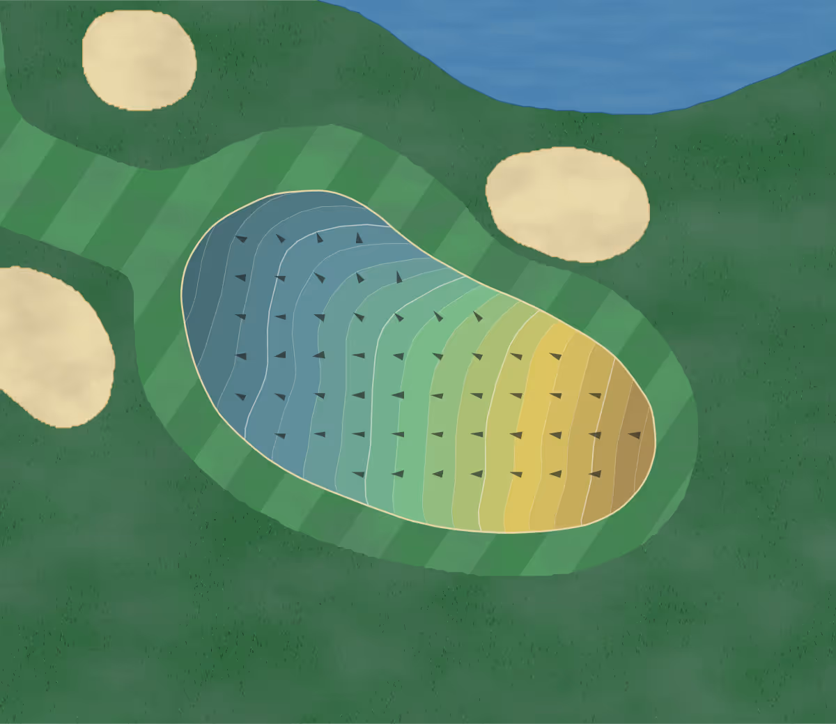 Green contour map of Sunset Hills in Pekin, Illinois — 147 elevation contours at a 3-inch interval with fall-line arrows, traced from 1-meter lidar