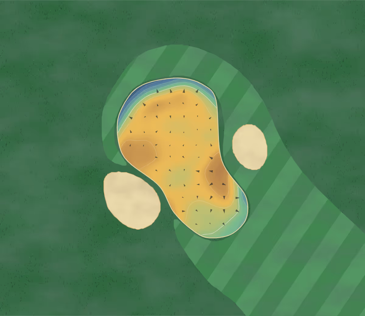 Green contour map of Sutton Park in Hull, England — 118 elevation contours at a 8-centimeter interval with fall-line arrows, traced from 1-meter lidar
