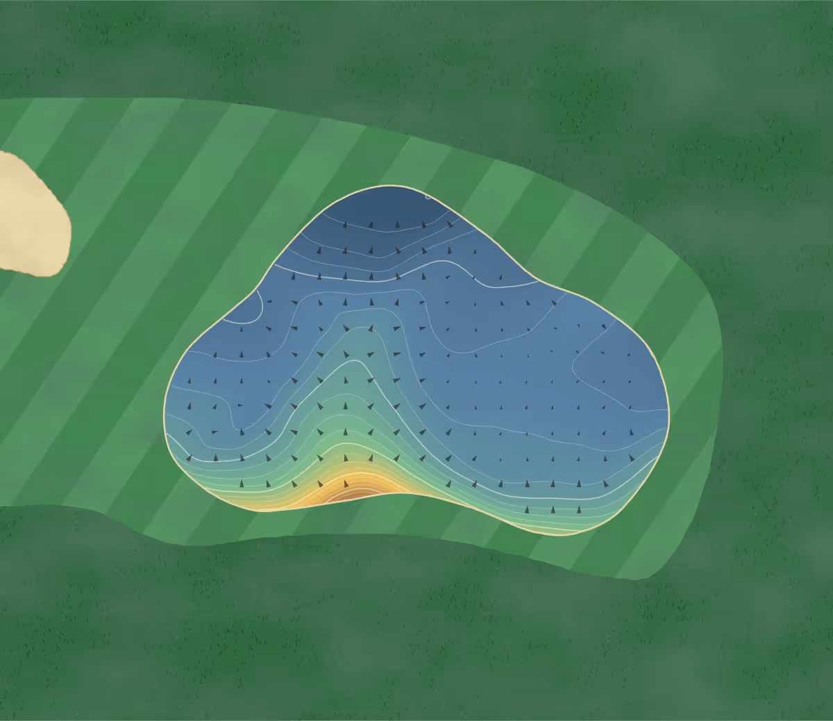 Green contour map of Swanston in Edinburgh, Scotland — 268 elevation contours at a 8-centimeter interval with fall-line arrows, traced from 1-meter lidar