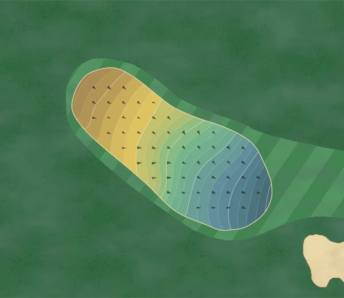 Green contour map of Sycamore Creek in Springboro, Ohio — 245 elevation contours at a 3-inch interval with fall-line arrows, traced from 1-meter lidar