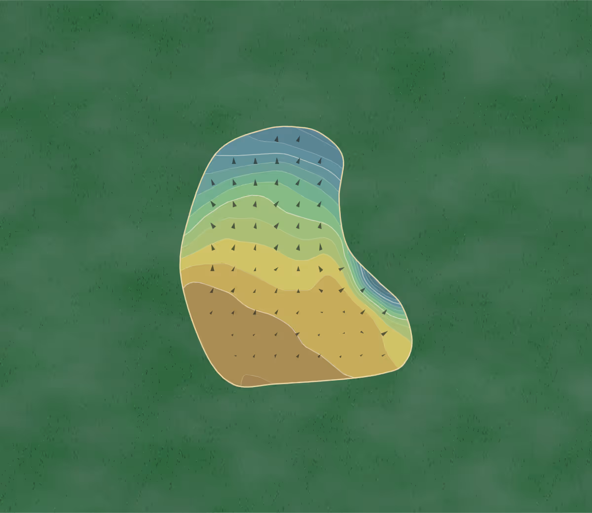 Green contour map of Tadcaster GC in Nr Tadcaster, England — 166 elevation contours at a 8-centimeter interval with fall-line arrows, traced from 1-meter lidar