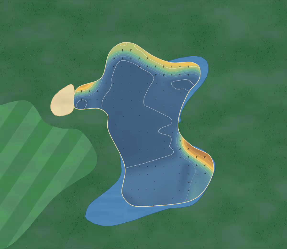 Green contour map of Talisman in Kimberley, Canada: 111 elevation contours at a 8-centimeter interval with fall-line arrows, traced from 1-meter lidar