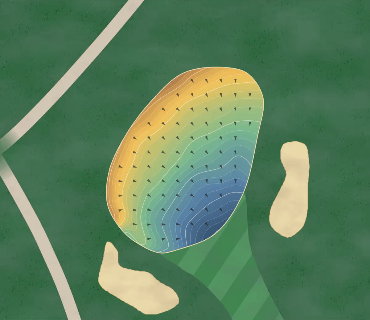 Green contour map of Tam O'Shanter in Brookville, New York — 187 elevation contours at a 3-inch interval with fall-line arrows, traced from 1-meter lidar