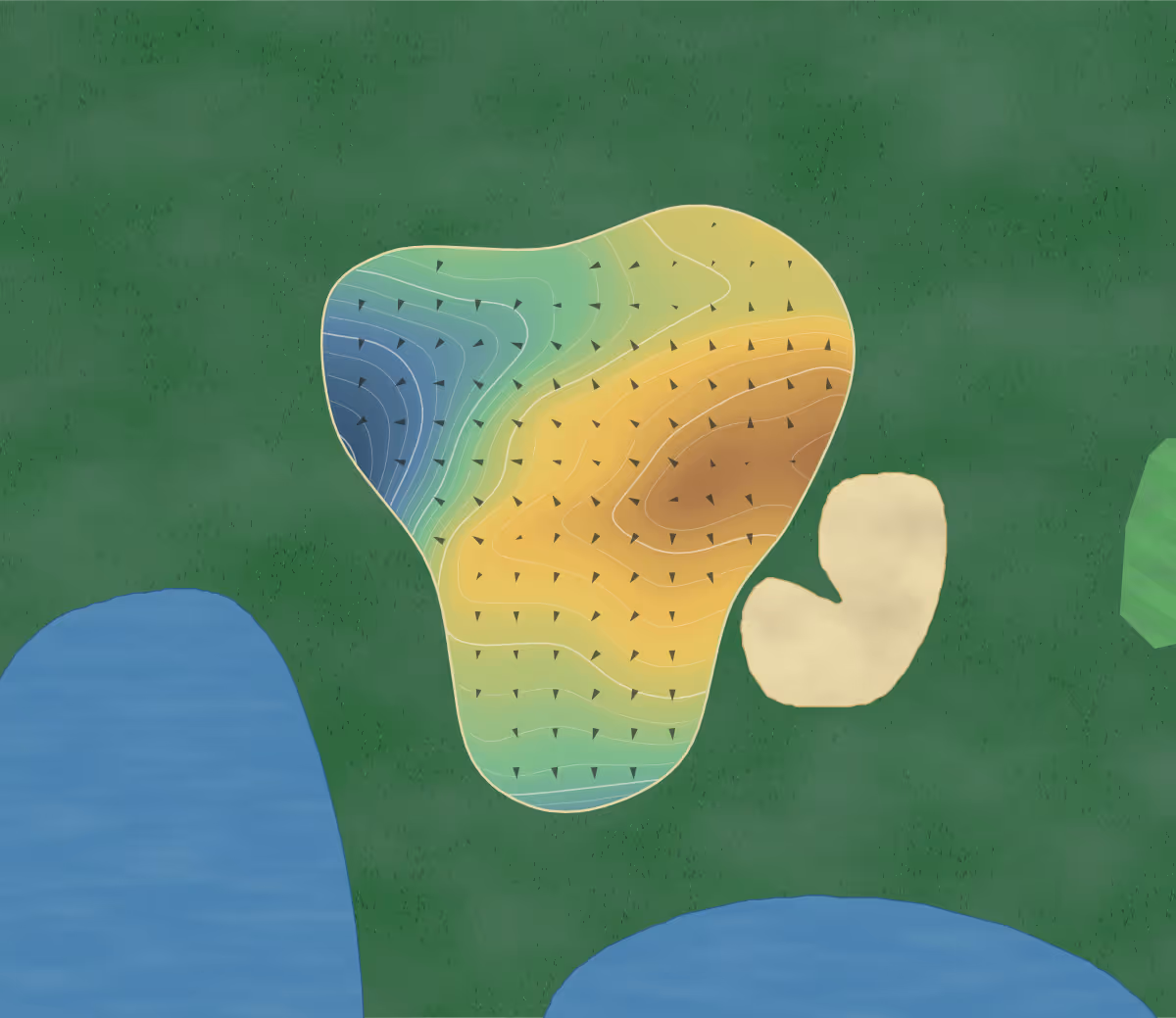 Green contour map of Tam O'Shanter in Bellevue, Washington: 140 elevation contours at a 3-inch interval with fall-line arrows, traced from 1-meter lidar