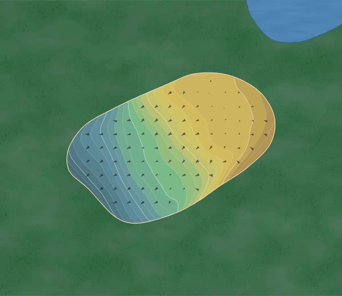Green contour map of Tamarack GC in Oswego, New York — 199 elevation contours at a 3-inch interval with fall-line arrows, traced from 1-meter lidar