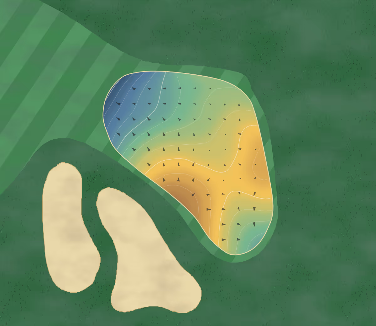 Green contour map of Tamarack in Naperville, Illinois: 173 elevation contours at a 3-inch interval with fall-line arrows, traced from 1-meter lidar