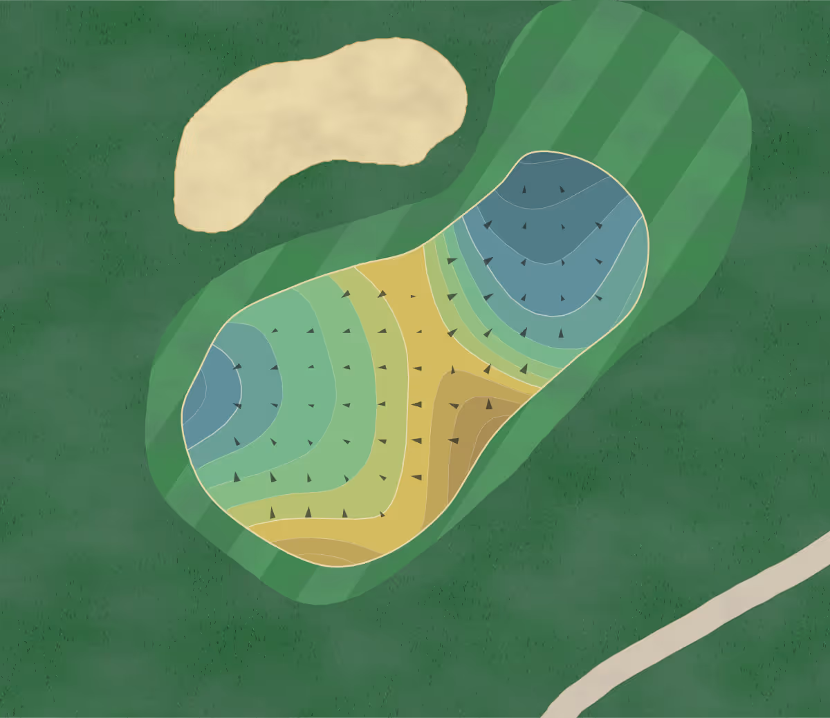 Green contour map of Tangle Ridge in Grand Prairie, Texas — 219 elevation contours at a 3-inch interval with fall-line arrows, traced from 1-meter lidar