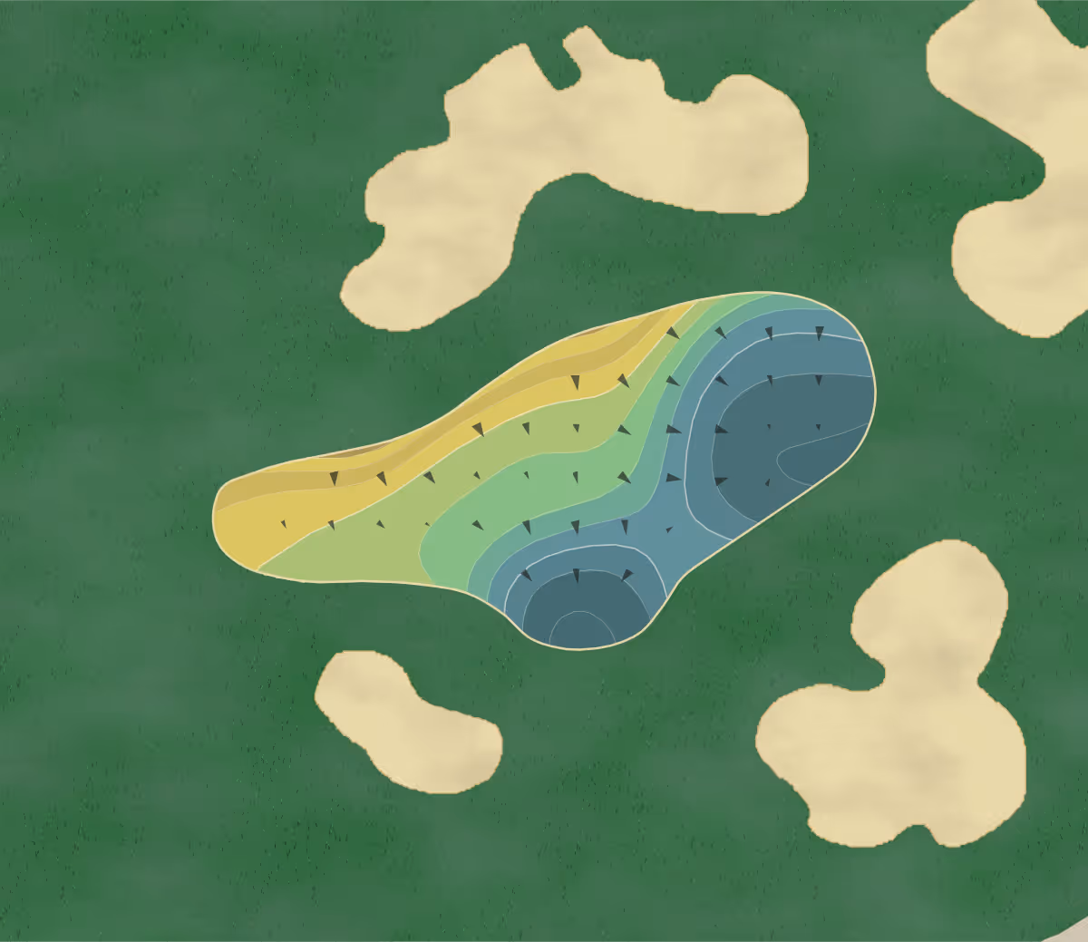 Green contour map of Tanglewood Champ in Clemmons, North Carolina — 180 elevation contours at a 3-inch interval with fall-line arrows, traced from 1-meter lidar