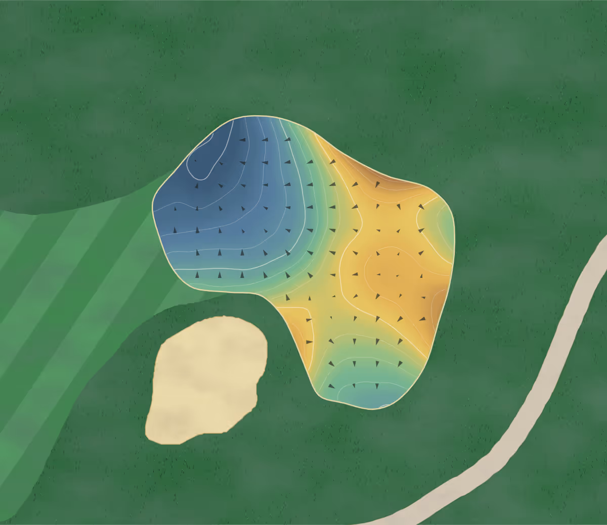 Green contour map of Tapps Island in Lake Tapps, Washington — 94 elevation contours at a 3-inch interval with fall-line arrows, traced from 1-meter lidar