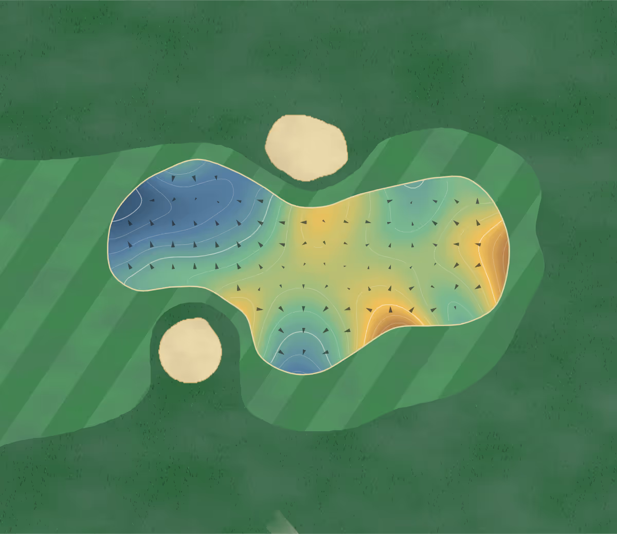 Green contour map of Tarandowah in Avon, Canada: 175 elevation contours at a 8-centimeter interval with fall-line arrows, traced from 1-meter lidar