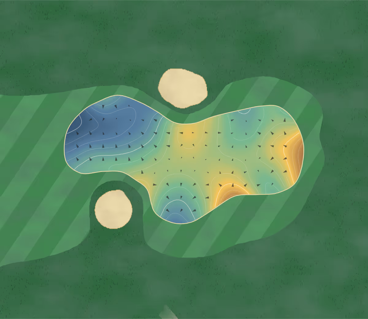 Green contour map of Tarandowah in Avon, Canada — 177 elevation contours at a 8-centimeter interval with fall-line arrows, traced from 1-meter lidar