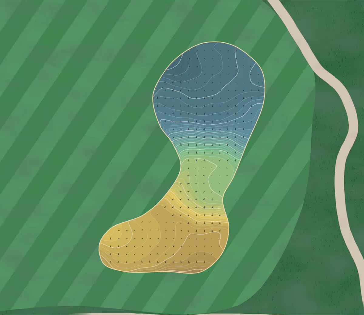 Green contour map of Tatanka in Niobrara, Nebraska — 215 elevation contours at a 3-inch interval with fall-line arrows, traced from 1-meter lidar