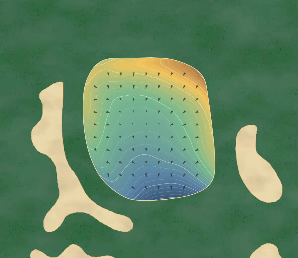 Green contour map of Tavistock in Haddonfield, New Jersey: 115 elevation contours at a 3-inch interval with fall-line arrows, traced from 1-meter lidar