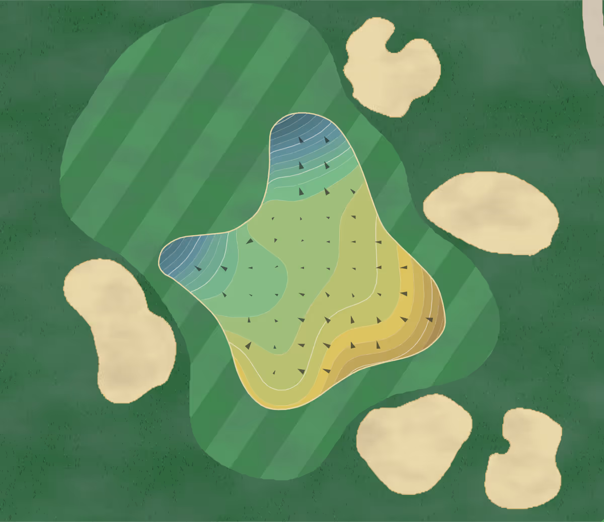 Green contour map of Tehama in Carmel, California — 291 elevation contours at a 3-inch interval with fall-line arrows, traced from 1-meter lidar