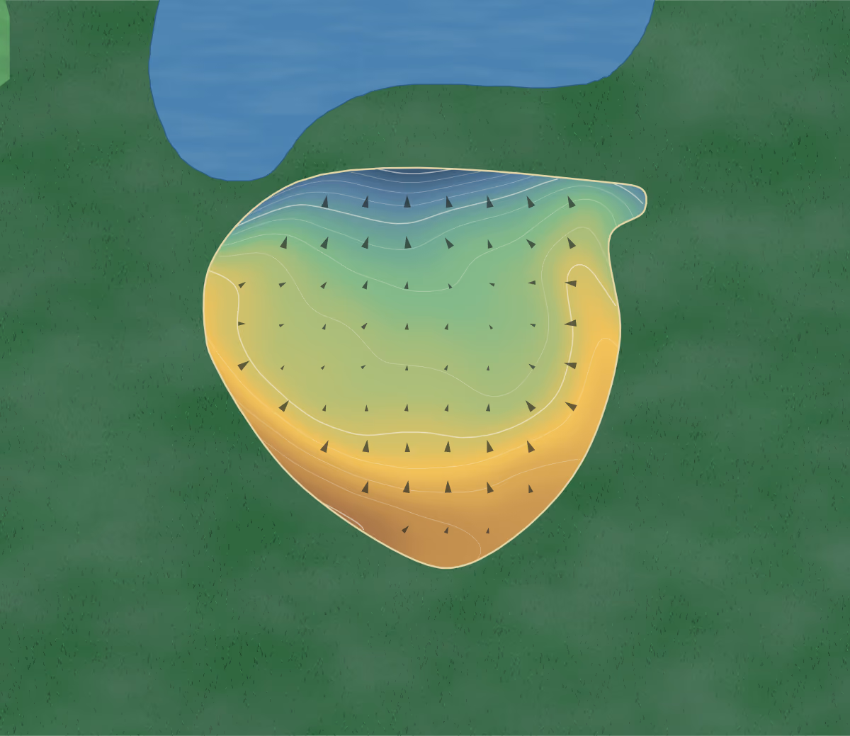 Green contour map of Tejas in Stephenville, Texas: 73 elevation contours at a 3-inch interval with fall-line arrows, traced from 1-meter lidar
