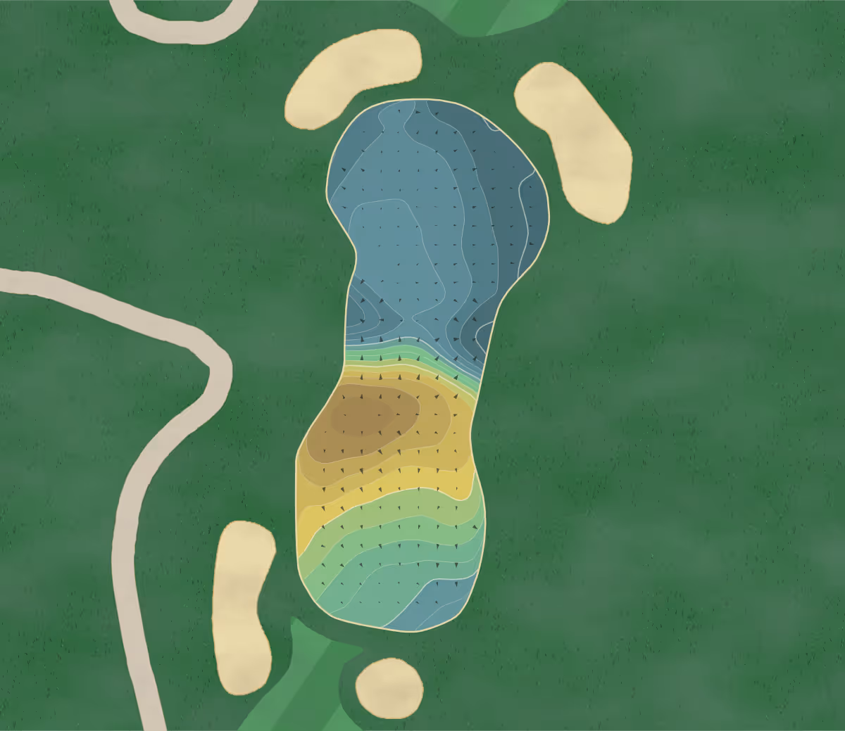 Green contour map of Tekoa CC in Westfield, Massachusetts — 150 elevation contours at a 3-inch interval with fall-line arrows, traced from 1-meter lidar
