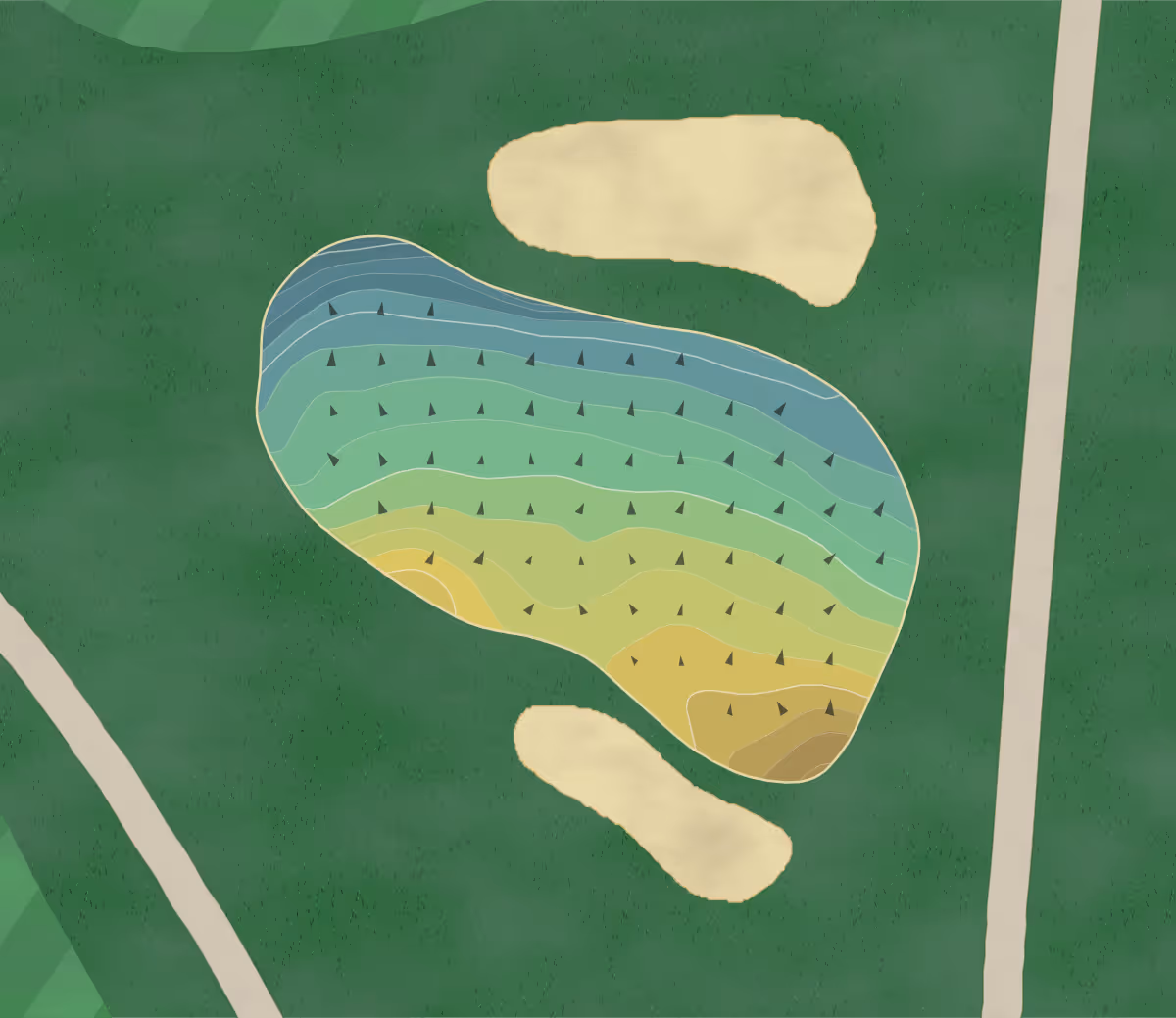 Green contour map of Templewood GC in Templeton, Massachusetts — 199 elevation contours at a 3-inch interval with fall-line arrows, traced from 1-meter lidar