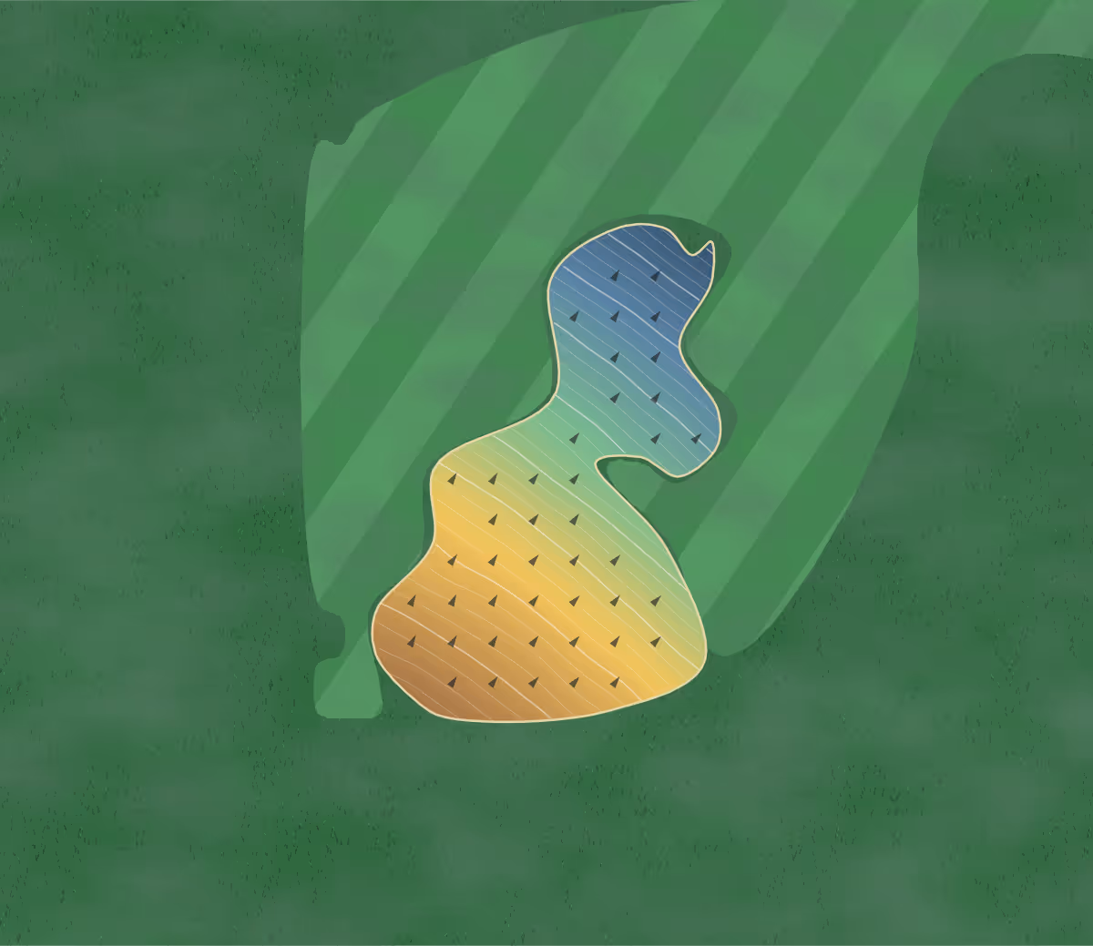 Green contour map of Tenterden in Tenterden, England — 182 elevation contours at a 8-centimeter interval with fall-line arrows, traced from 1-meter lidar