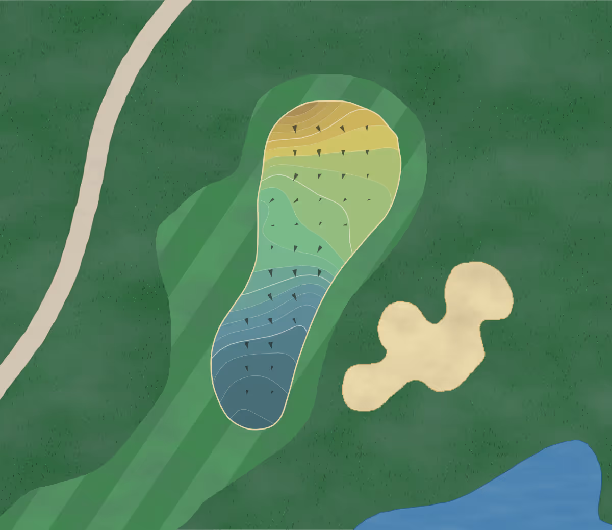 Green contour map of Teravista Gc in Round Rock, Texas — 195 elevation contours at a 3-inch interval with fall-line arrows, traced from 1-meter lidar
