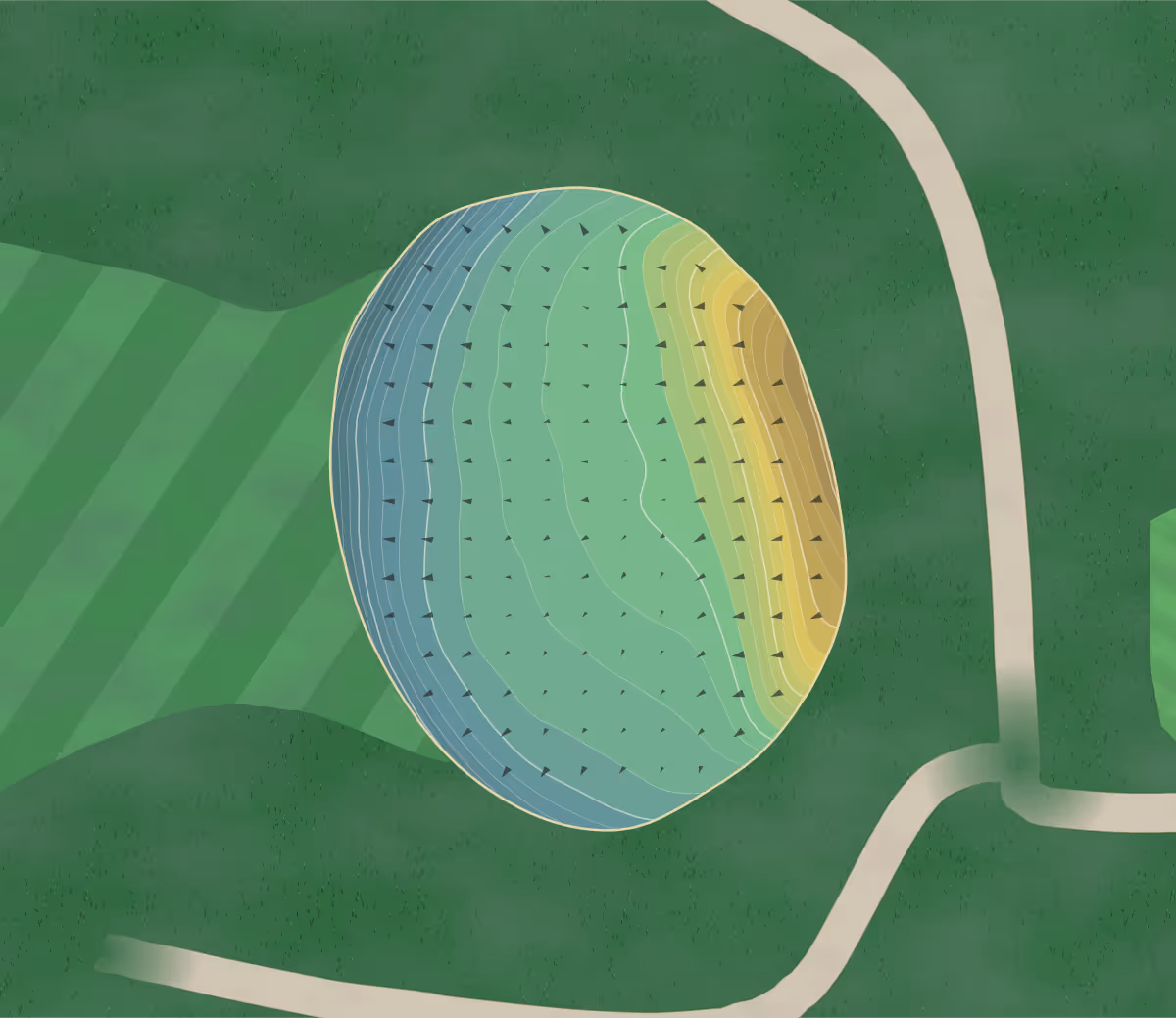 Green contour map of Terrace Hills in Altoona, Iowa — 220 elevation contours at a 3-inch interval with fall-line arrows, traced from 1-meter lidar