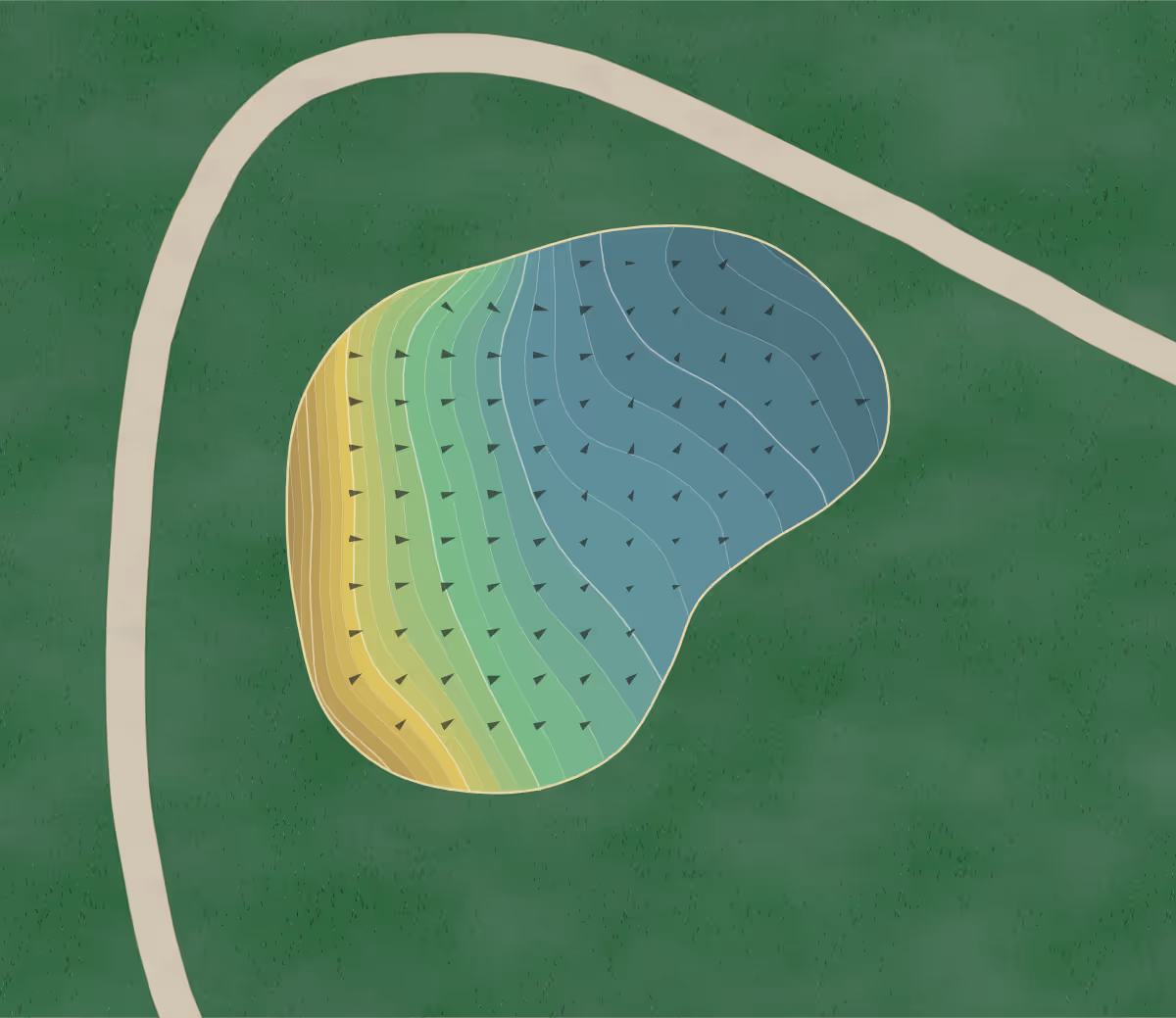 Green contour map of Terrace Lakes in Garden Valley, Idaho — 254 elevation contours at a 3-inch interval with fall-line arrows, traced from 1-meter lidar