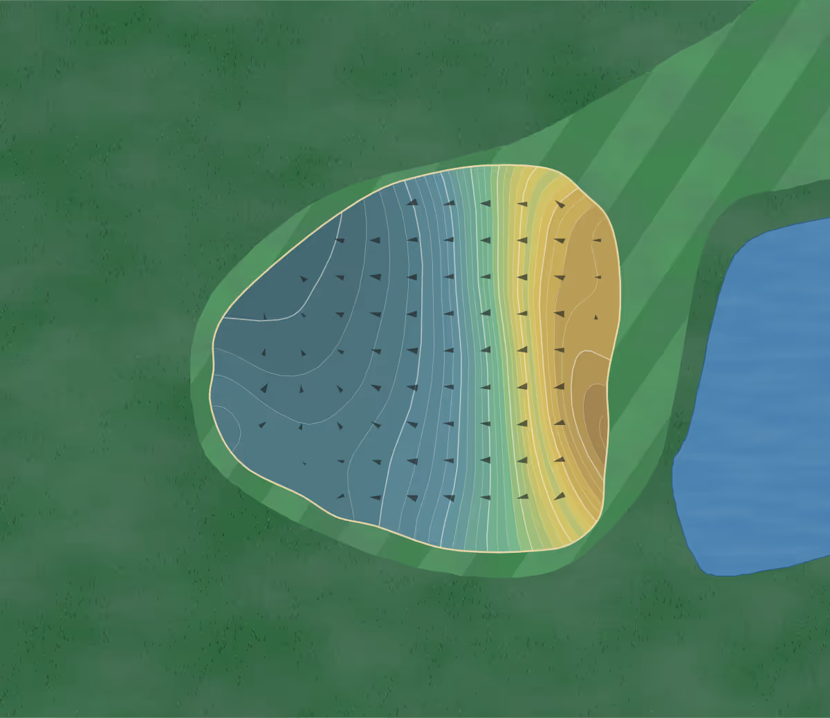 Green contour map of Terrace Park in Milford, Ohio — 210 elevation contours at a 3-inch interval with fall-line arrows, traced from 1-meter lidar