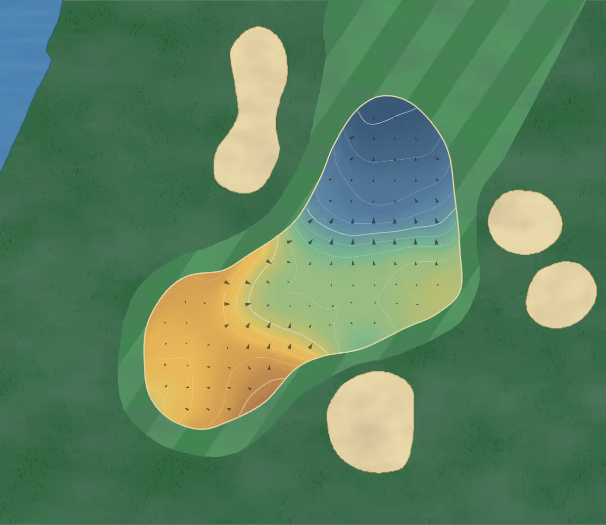 Green contour map of Terradyne Cc in Andover, Kansas — 149 elevation contours at a 3-inch interval with fall-line arrows, traced from 1-meter lidar