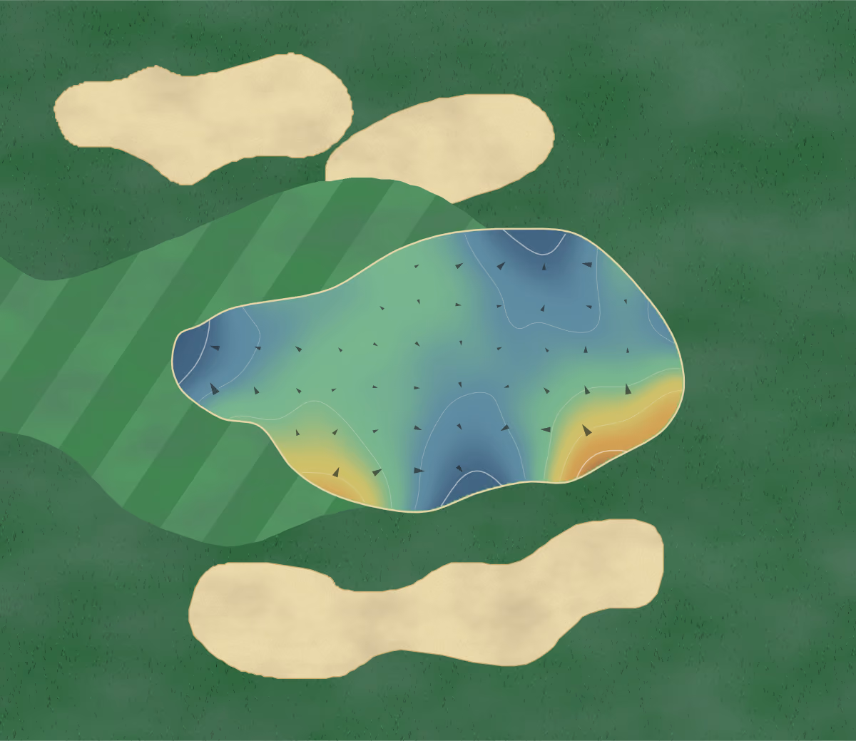 Green contour map of Terrapin in Savannah, Georgia: 13 elevation contours at a 3-inch interval with fall-line arrows, traced from 1-meter lidar
