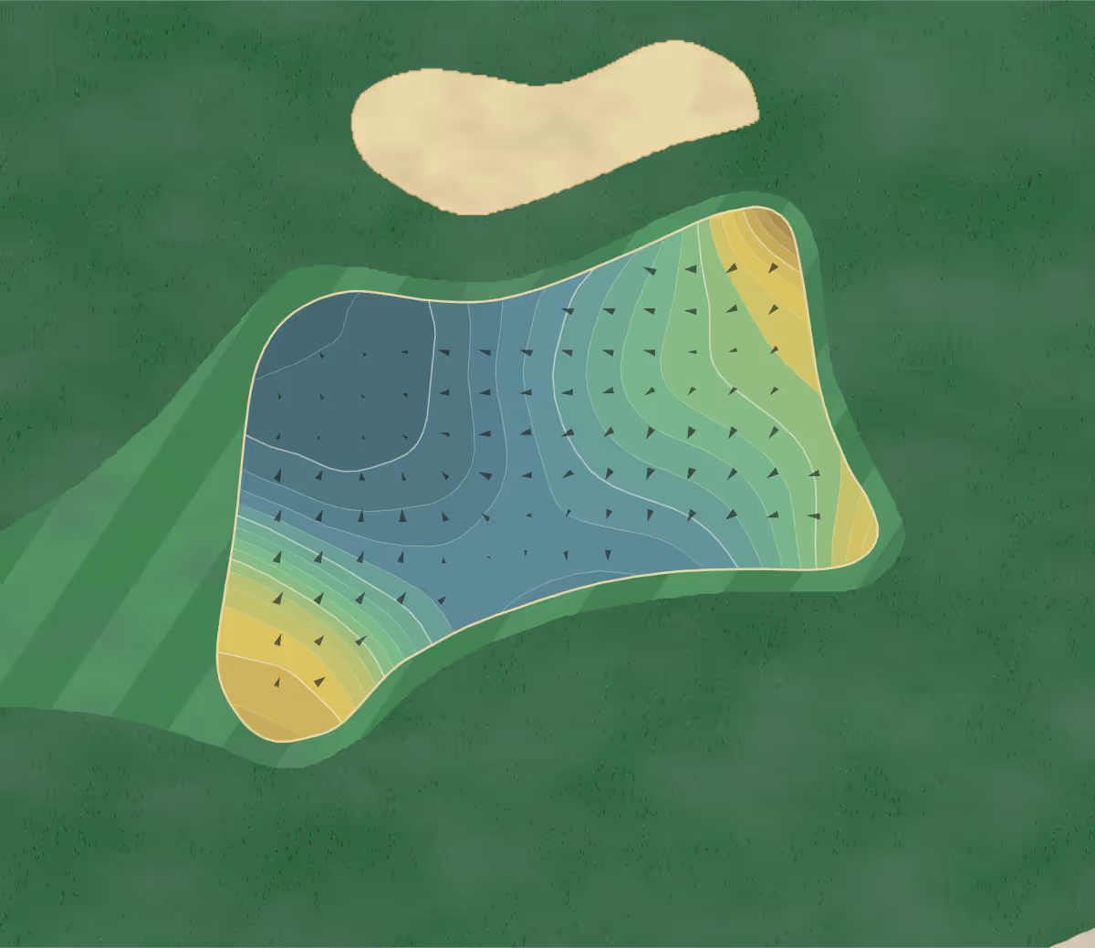 Green contour map of Territory in St. Cloud, Minnesota — 212 elevation contours at a 3-inch interval with fall-line arrows, traced from 1-meter lidar