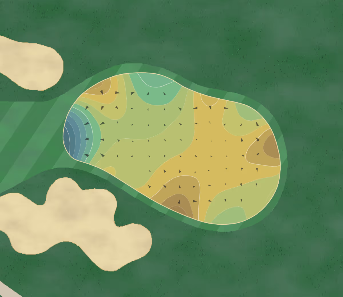 Green contour map of Tesero in Port St. Lucie, Florida — 39 elevation contours at a 3-inch interval with fall-line arrows, traced from 1-meter lidar