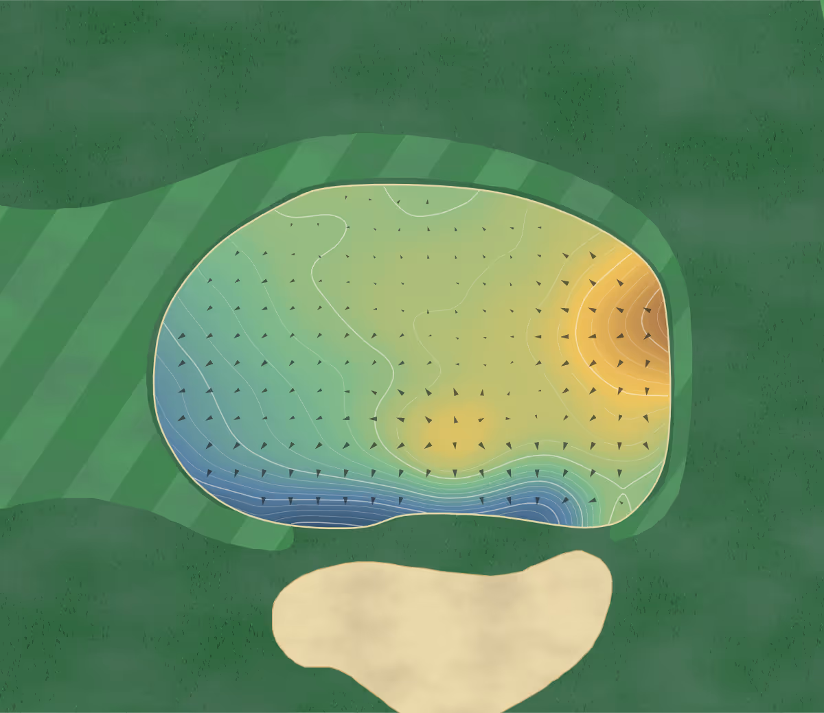 Green contour map of Teulon in Canada: 201 elevation contours at a 8-centimeter interval with fall-line arrows, traced from 1-meter lidar