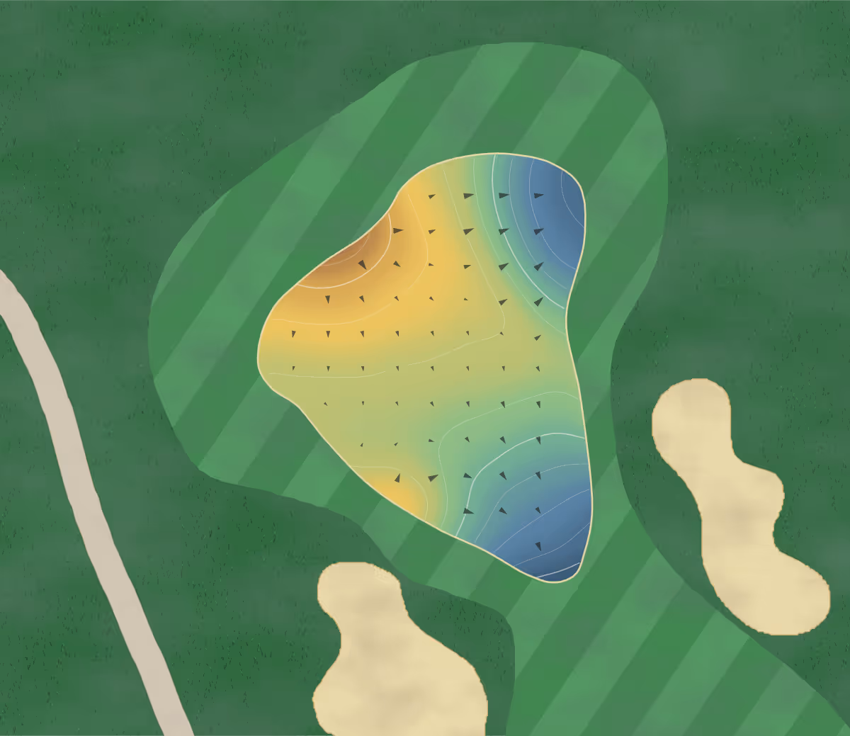 Green contour map of 500 Club in Statesville, North Carolina — 151 elevation contours at a 3-inch interval with fall-line arrows, traced from 1-meter lidar