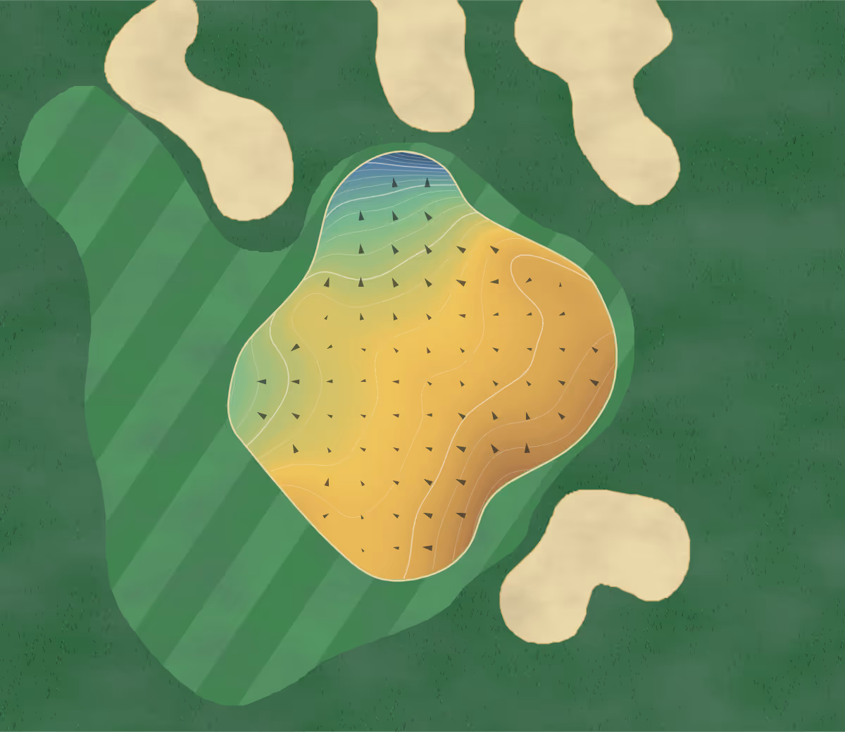 Green contour map of Arnold Palmer in Roanoke, West Virginia — 234 elevation contours at a 3-inch interval with fall-line arrows, traced from 1-meter lidar
