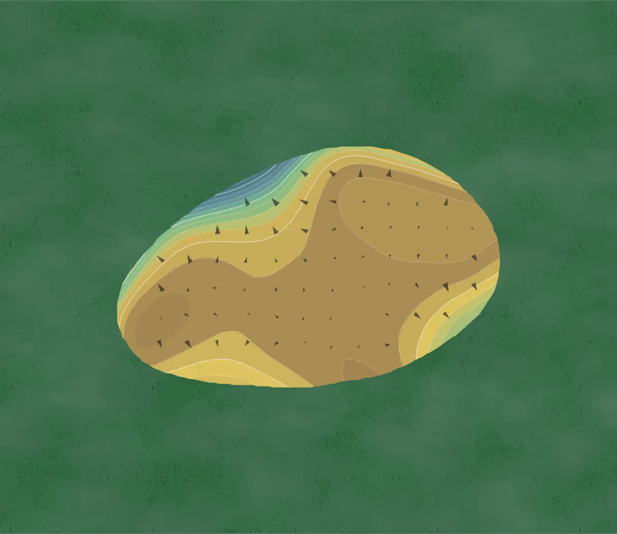 Green contour map of The Bandit in New Braunfels, Texas — 39 elevation contours at a 3-inch interval with fall-line arrows, traced from 1-meter lidar