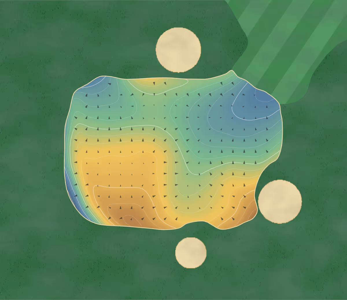 Green contour map of The Canal at Delacour in Delacour, Canada — 265 elevation contours at a 8-centimeter interval with fall-line arrows, traced from 1-meter lidar