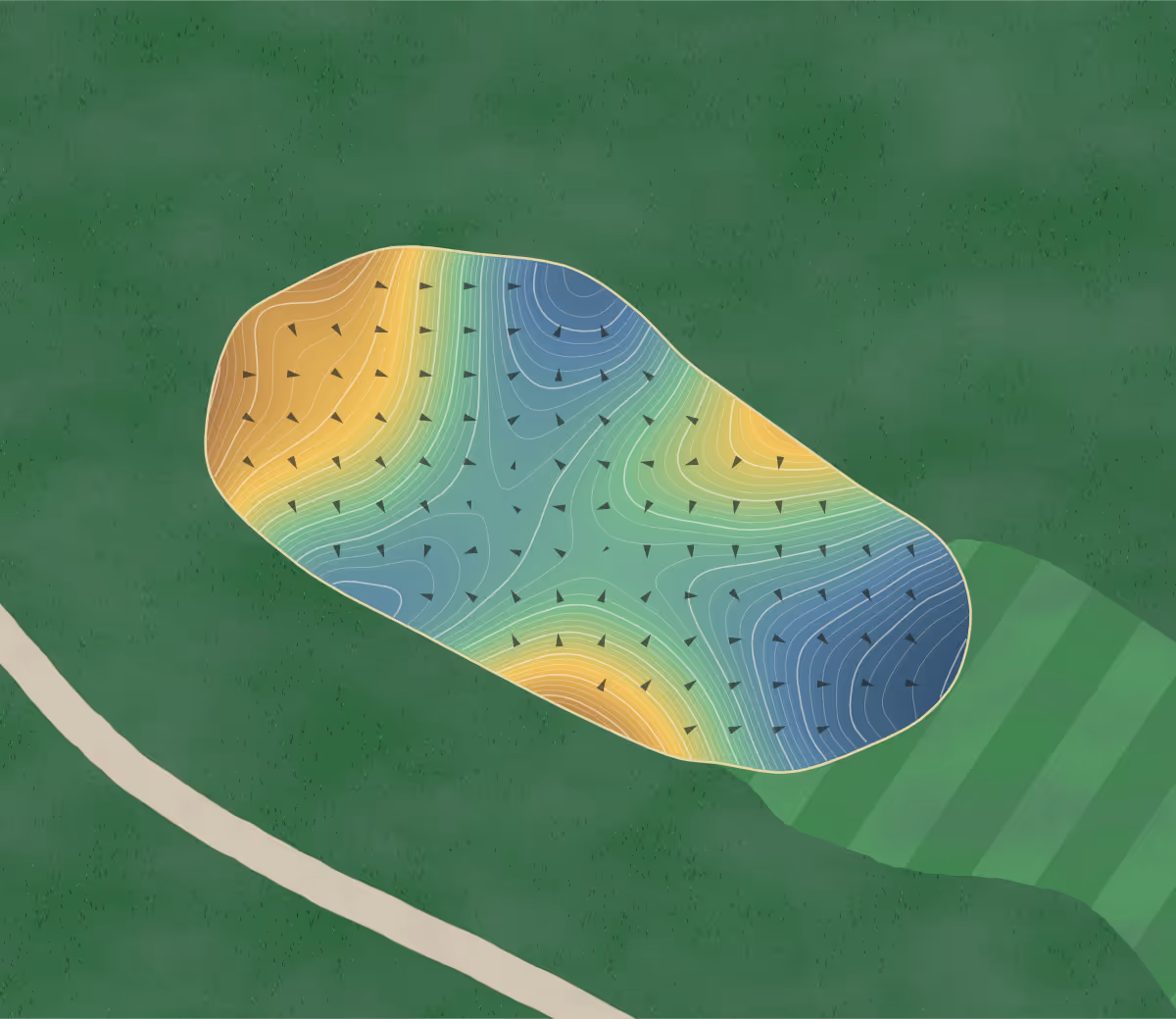 Green contour map of Cannon Club in Harwood, Maryland — 623 elevation contours at a 3-inch interval with fall-line arrows, traced from 1-meter lidar